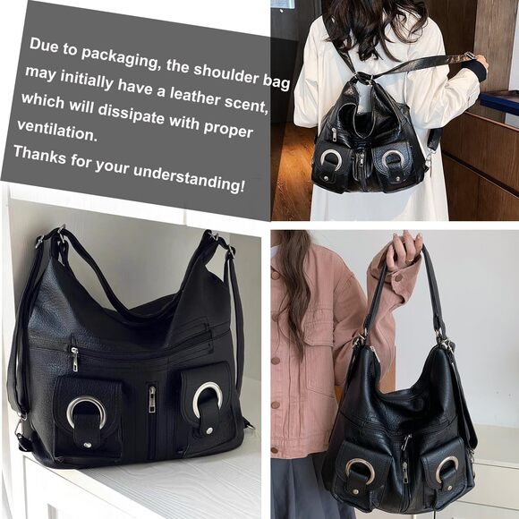 convertible tote backpack leather Casia / Bag - Brown cosmetic bag Leather Convertible Briefcase Backpack -